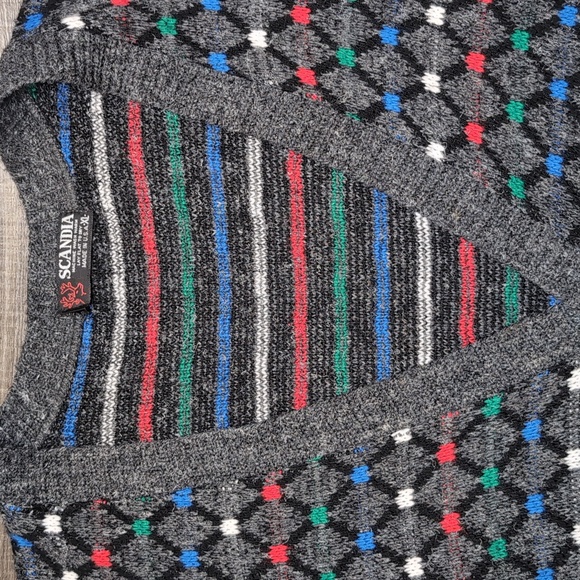 Vintage Scandia Wool Knit Cardigan Relaxed Grandpa Sweater Mens XL Grey Multi - Picture 4 of 12